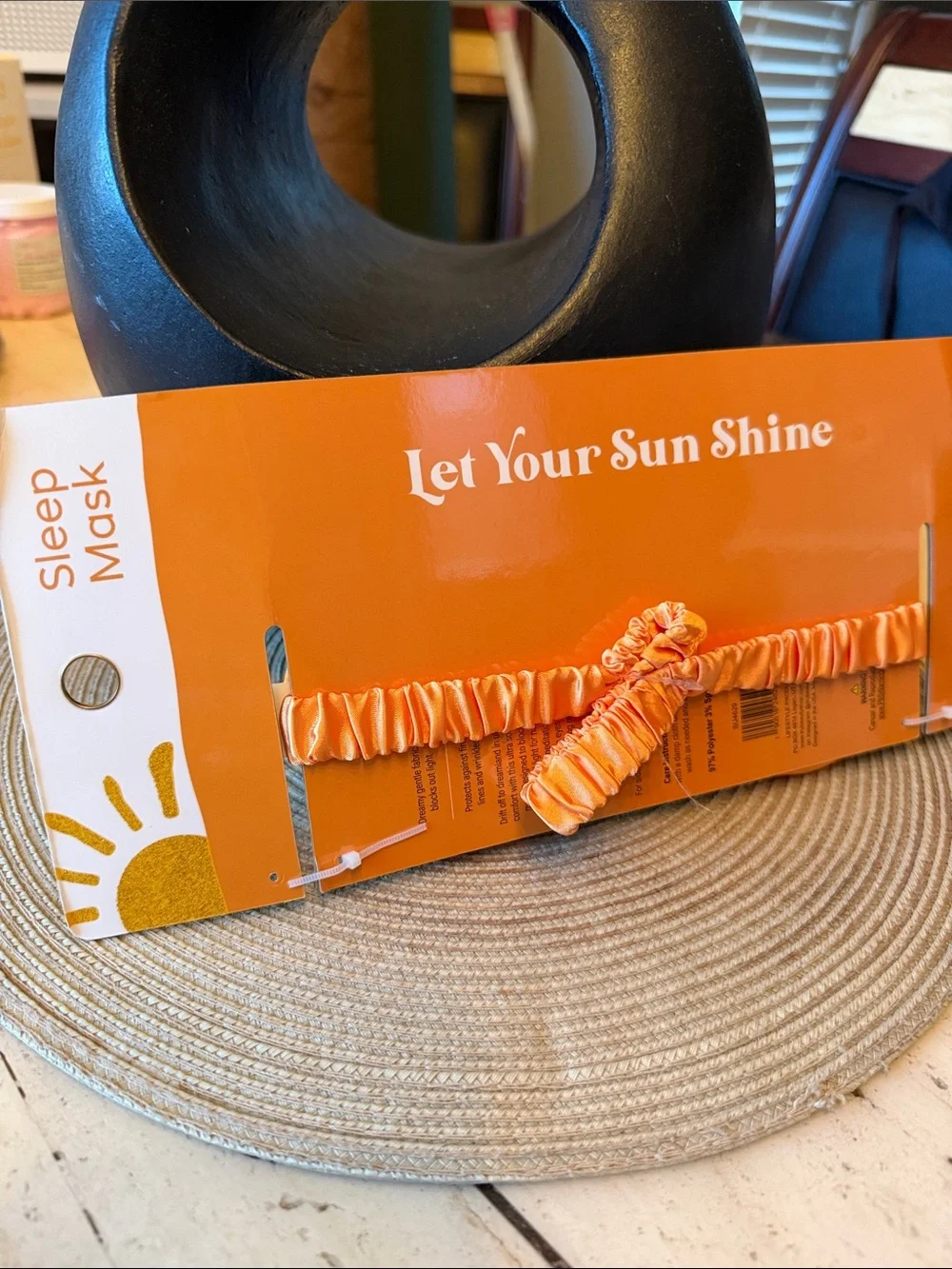 NWT Sunshine Polyester Satin Sleep Mask in Orange and White